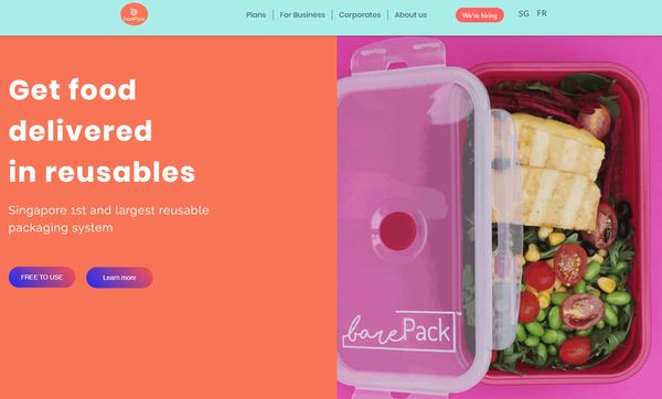 BarePack은 도시락 용기를 재사용하여 음식을 배달하고 고객은 홈픽업 서비스를 활용할 수 있다. (출처: BarePack 홈페이지) 
