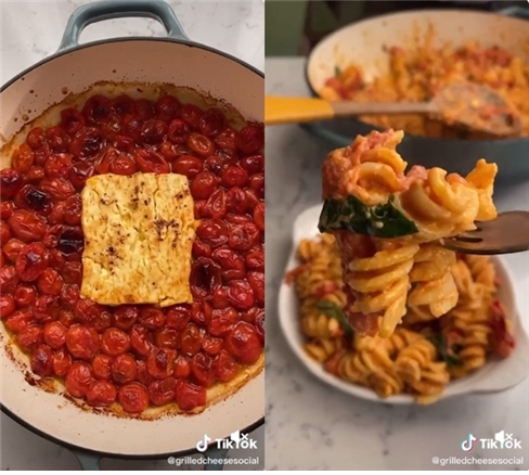 구글 최다 검색 레시피인 ‘구운 페타 파스타’는 페타 치즈를 토마토 및 향신료와 함께 같이 오븐에 구워 녹인 뒤 숏파스타를 삶아 먹는 요리이다 (사진출처: 소믈리에타임즈)