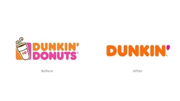 2018년 도넛을 넘어 커피와 음료 중심 브랜드로 비즈니스를 확장하기 위해 로고 디자인을 단순화한 던킨도넛 (사진 = CNN)