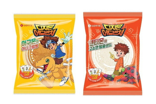 새로 출시되는 '아구몬의 허니크림빵'과 '텐타몬의 고소한 땅콩샌드' (출처 : 롯데제과)