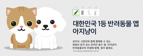 2017년 삼성카드가 출시한 반려동물 앱 '아지냥이' (이미지 출처:삼성카드 아지냥이 공식 홈페이지 갈무리)