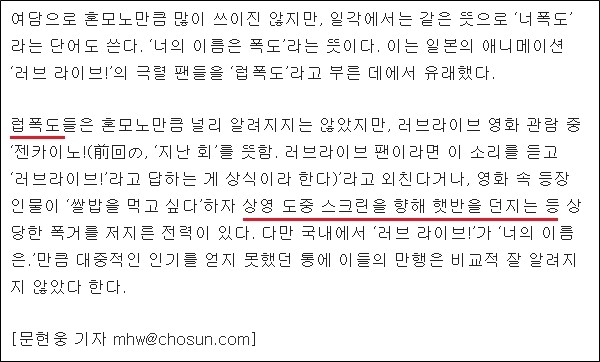 과거 문현웅 팀장이 네티즌들 사이에서 서브컬처 전문가로 알려지는 계기가 된 ‘너의 이름은.’ 관련 기사 중 일부 (사진출처: 조선닷컴)